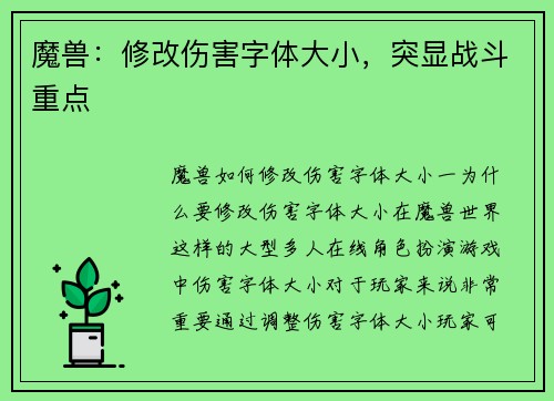 魔兽：修改伤害字体大小，突显战斗重点