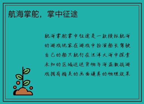 航海掌舵，掌中征途